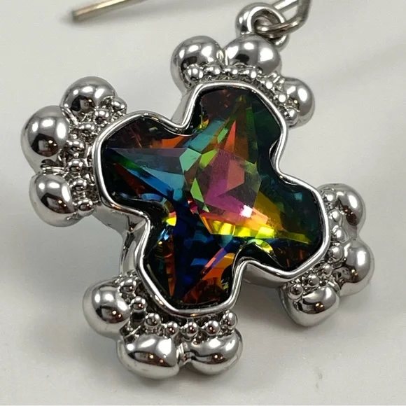 Bold Cross Multiple Colors Swarovski Crystal Long Dangle Earrings Hook Setting